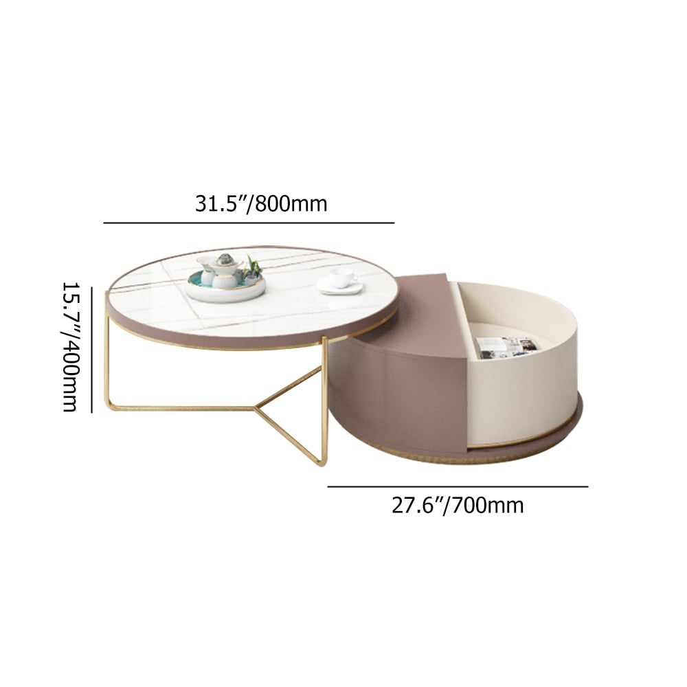 Modern Sintered Stone Top Coffee Table with Storage Round Nesting Coffee Table Set of 2 window image