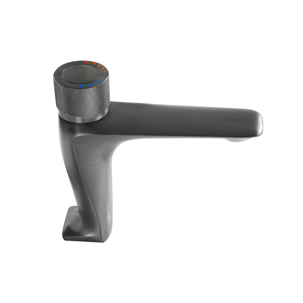 Gunmetal Grey Switch Top Monobloc Basin Tap Single Handle Basin Mixer Tap Press Button window image