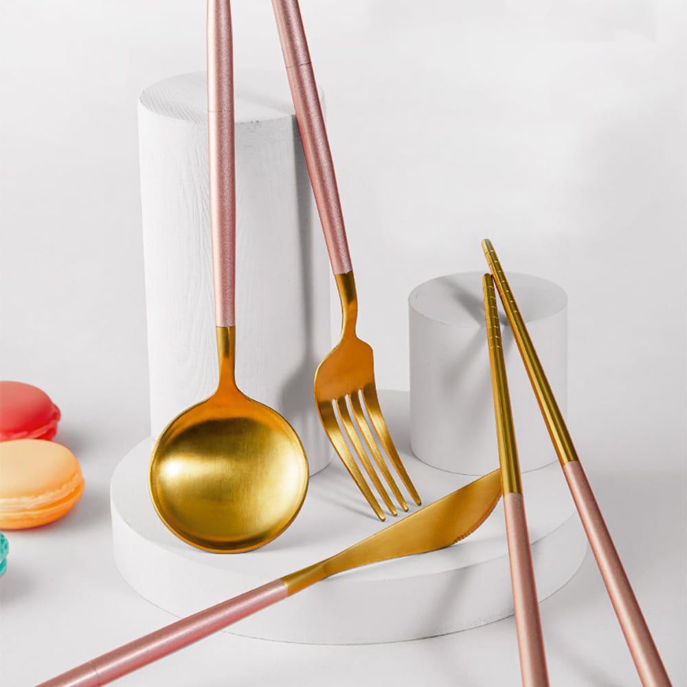 Ensemble de couverts en acier inoxydable portugais 4 pièces avec boîte de rangement amovible et portable image de fenêtre