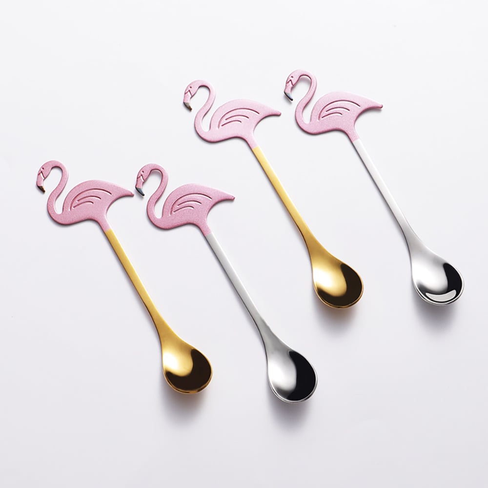 40 Pieces Stainless Steel Flatware Set with Flamingo Pattern Spoon for Coffee & Tea window image