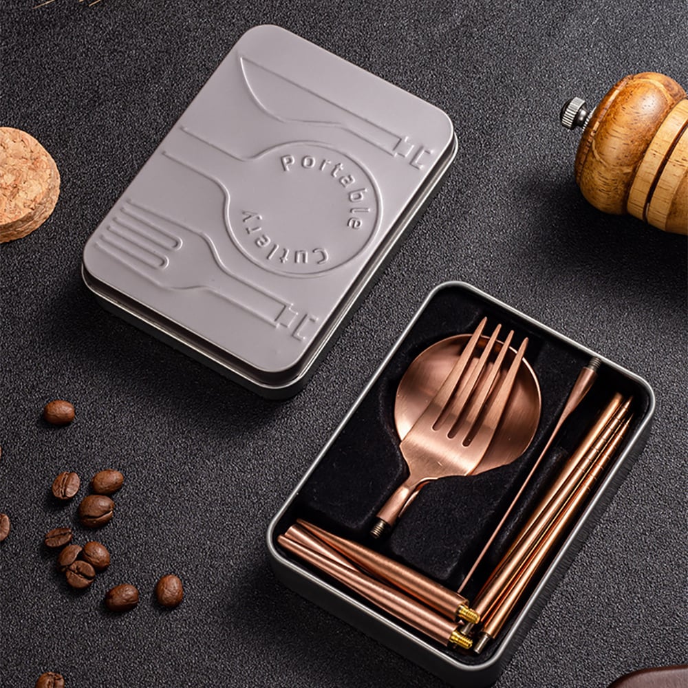 4 Pieces Portuguese Stainless Steel Flatware Set with Storage Box Detachable & Portable window image