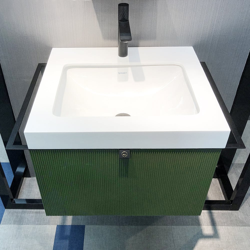 740mm Green Floating Bathroom Vanity Single Ceramic Basin with LED Drawer & Towel Rods window image