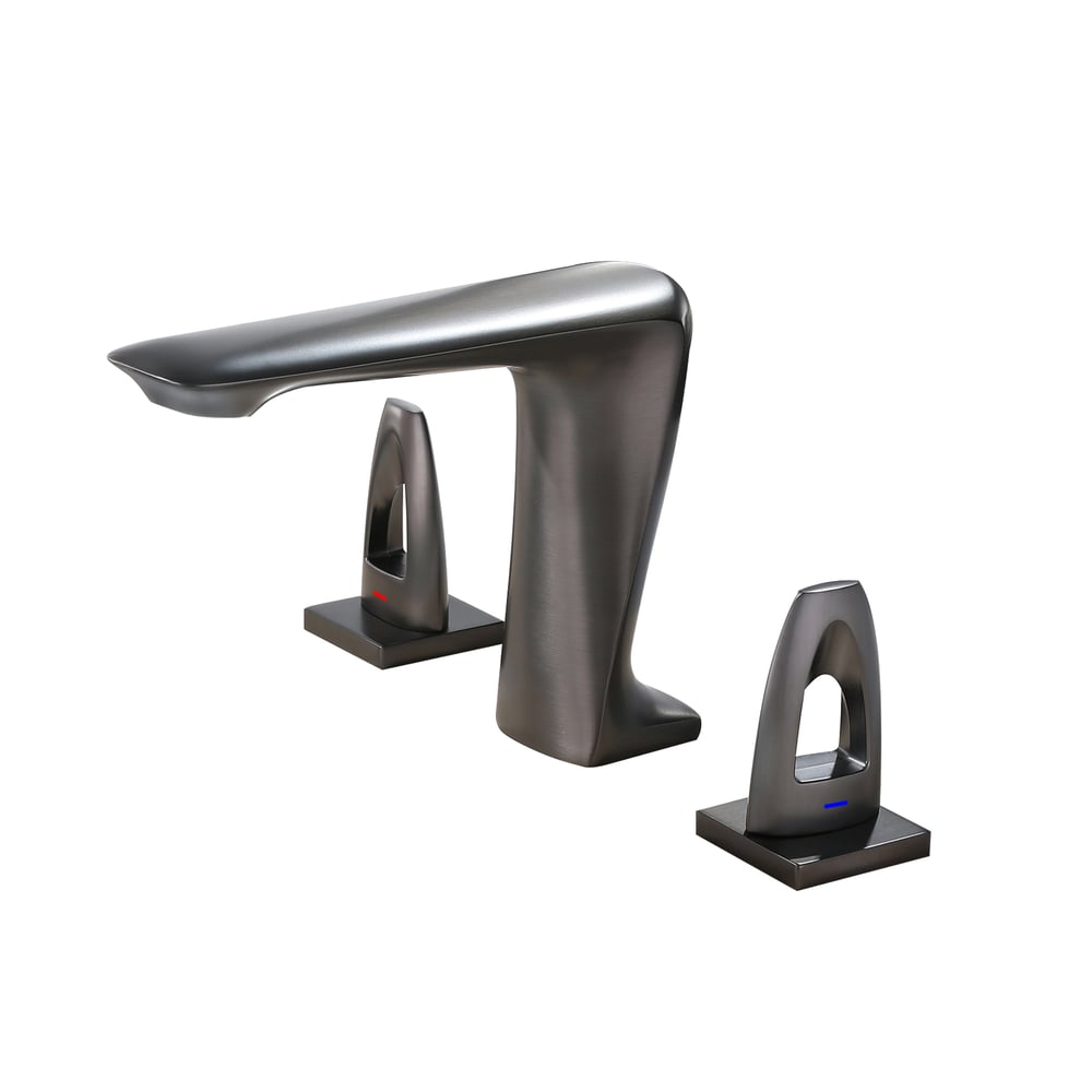 Moderner 3-Loch-Waschtischarmatur mit Doppelgriff in Gunmetal Grey Schaufensterbilder