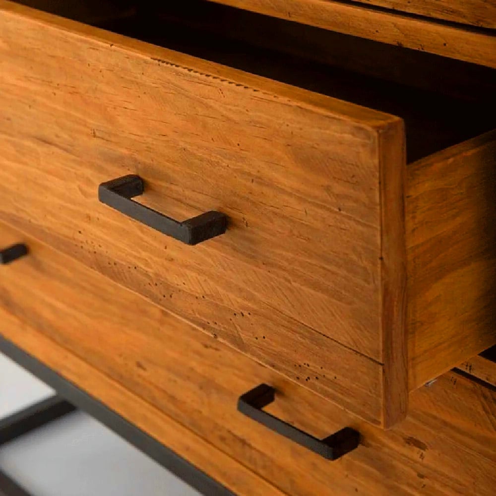 Industrial Walnut Cabinet Pine Wood Chest with 3 Drawers in Black window image