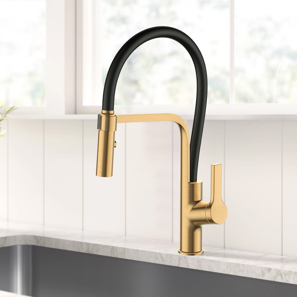 Gold Single Lever Handle Kitchen Basin Tap Monobloc window image