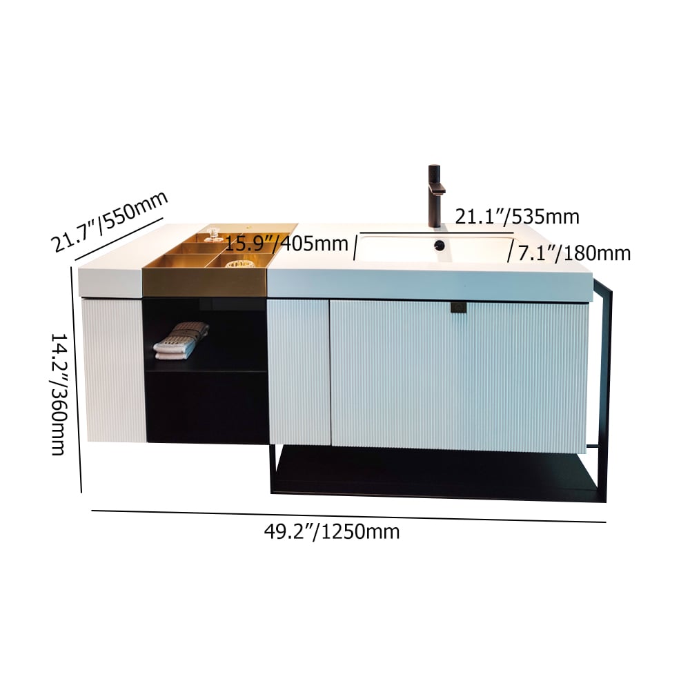 1250 mm moderne witte wandgemonteerde badkamermeubel met LED-laden en plank en handdoekstang Vensterafbeelding