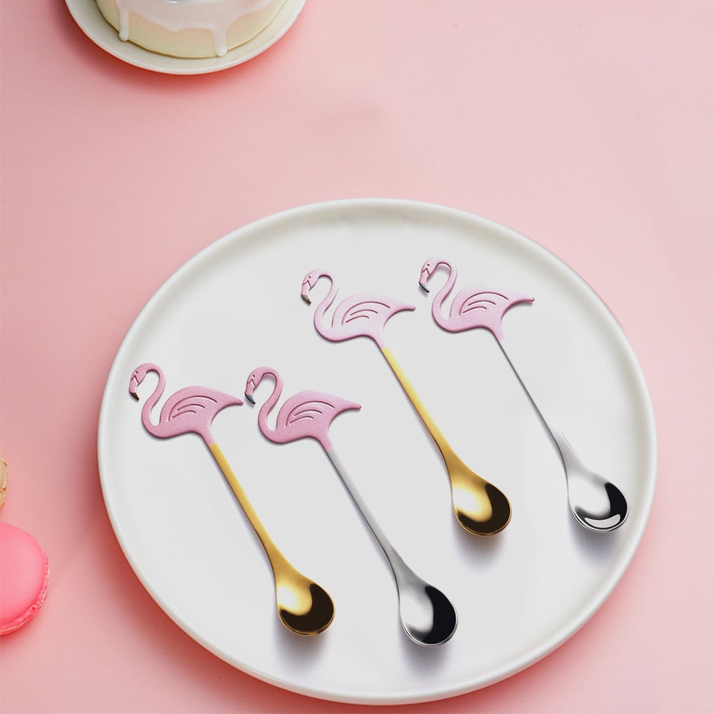 40 Pieces Stainless Steel Flatware Set with Flamingo Pattern Spoon for Coffee & Tea window image