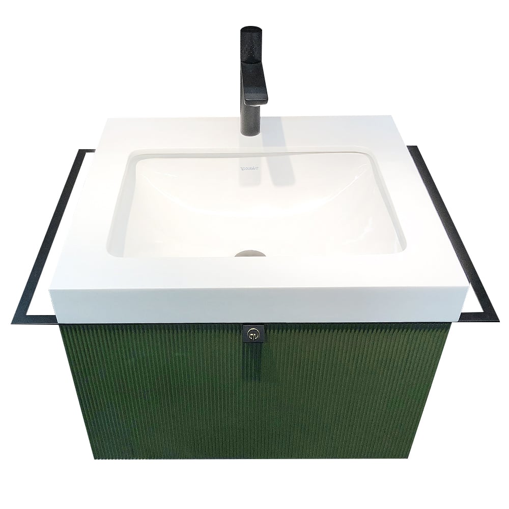 740mm Green Floating Bathroom Vanity Single Ceramic Basin with LED Drawer & Towel Rods window image