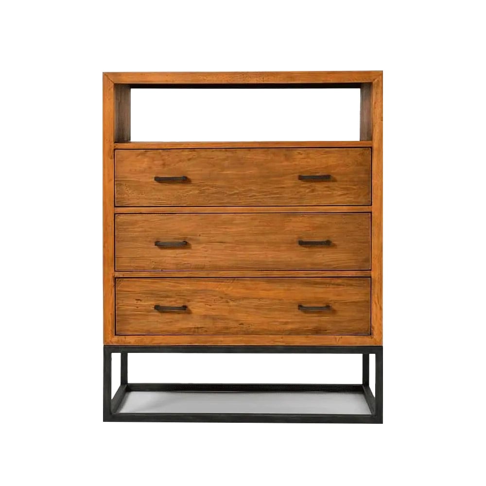 Industrial Walnut Cabinet Pine Wood Chest with 3 Drawers in Black window image
