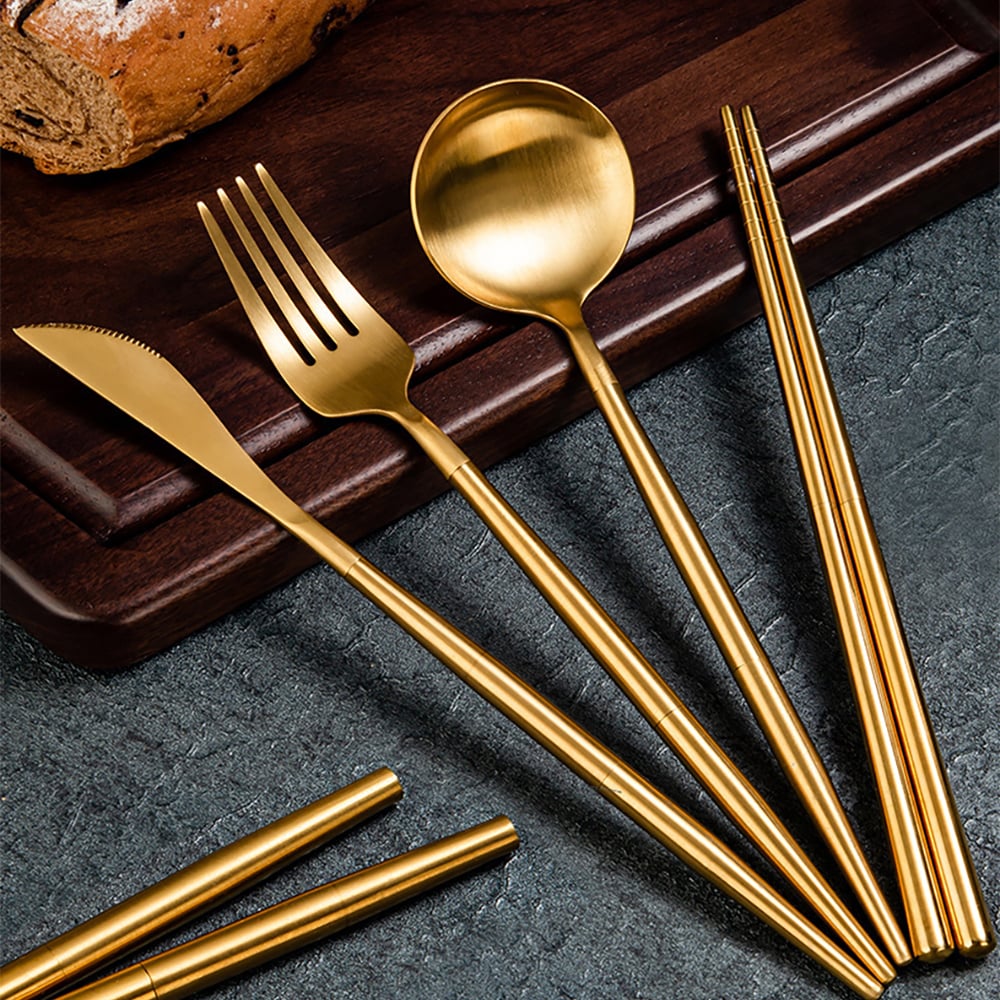 Ensemble de couverts en acier inoxydable portugais 4 pièces avec boîte de rangement amovible et portable image de fenêtre