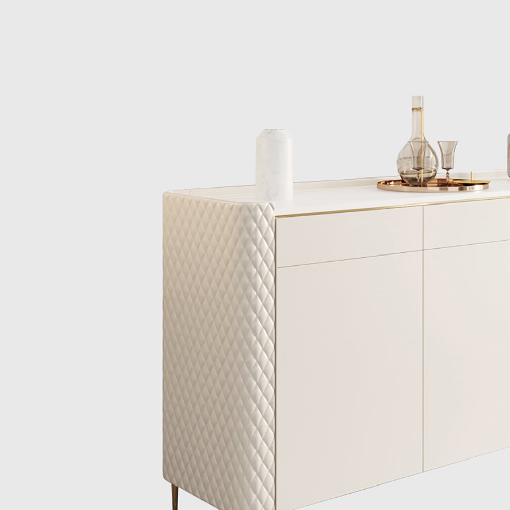 Off White 3 Drawers Kitchen Sideboard Cabinet Buffet with Sintered Stone Top window image