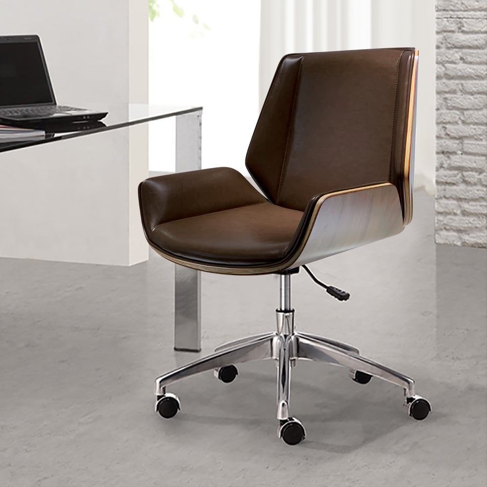 Faux Leather Executive Chair Upholstered Office Chair Low Back Adjustable Height window image