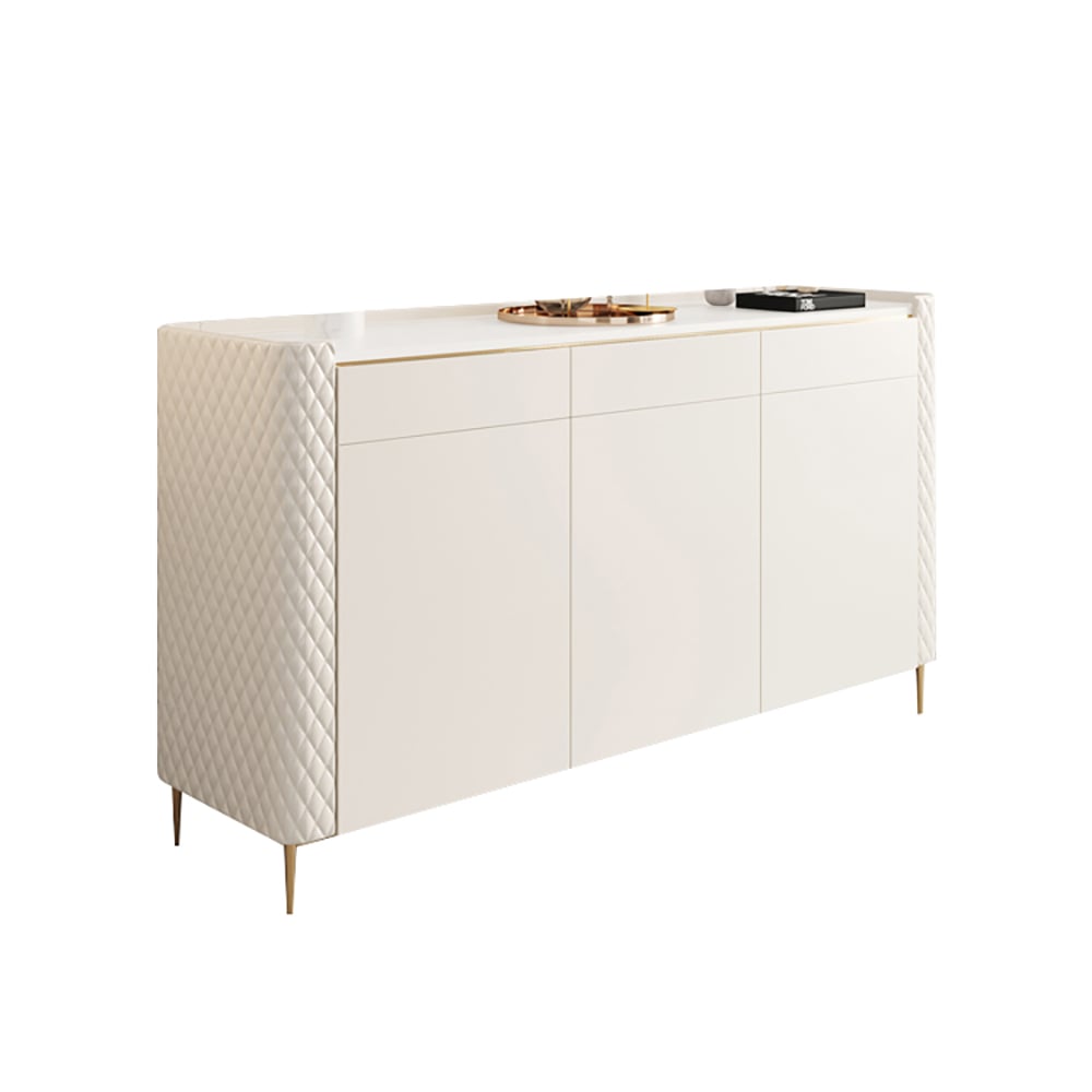 Off White 3 Drawers Kitchen Sideboard Cabinet Buffet with Sintered Stone Top window image
