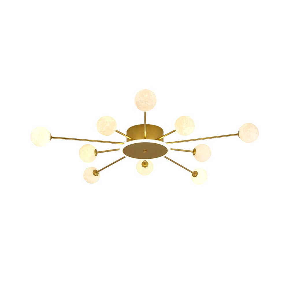 10-Light Gold Sputnik Sphere Semi Flush Mount Lighting Nordic Chandelier window image
