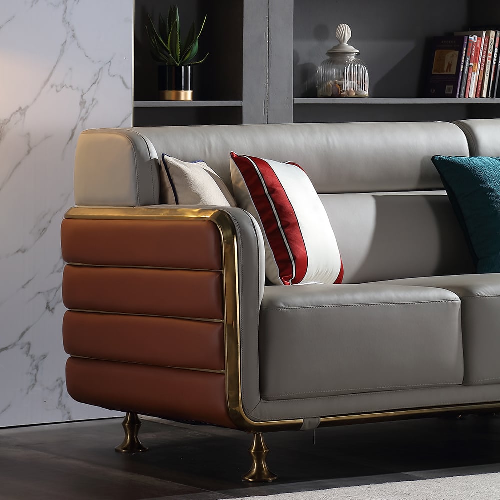 2800mm 4-Seater Grey Vegan Leather Sofa with Stainless Steel Frame window image