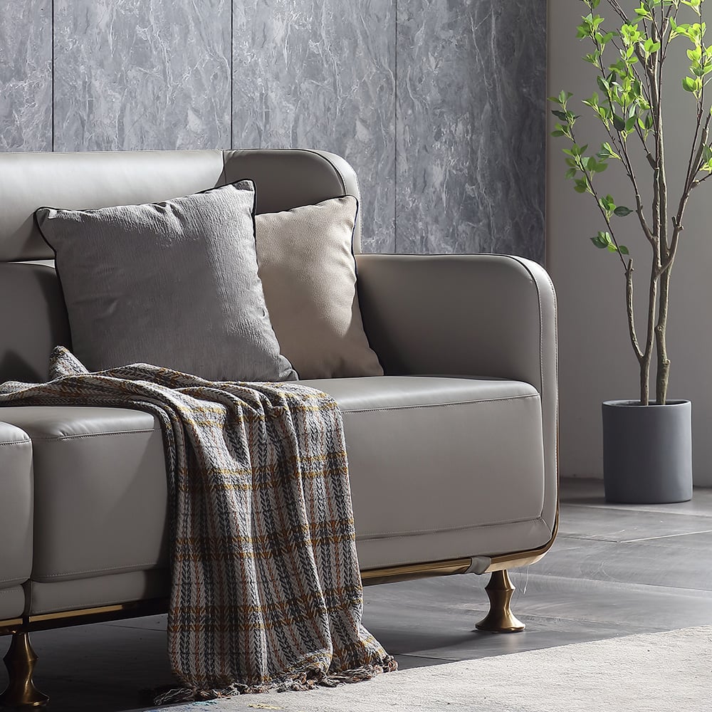 2800mm 4-Seater Grey Vegan Leather Sofa with Stainless Steel Frame window image