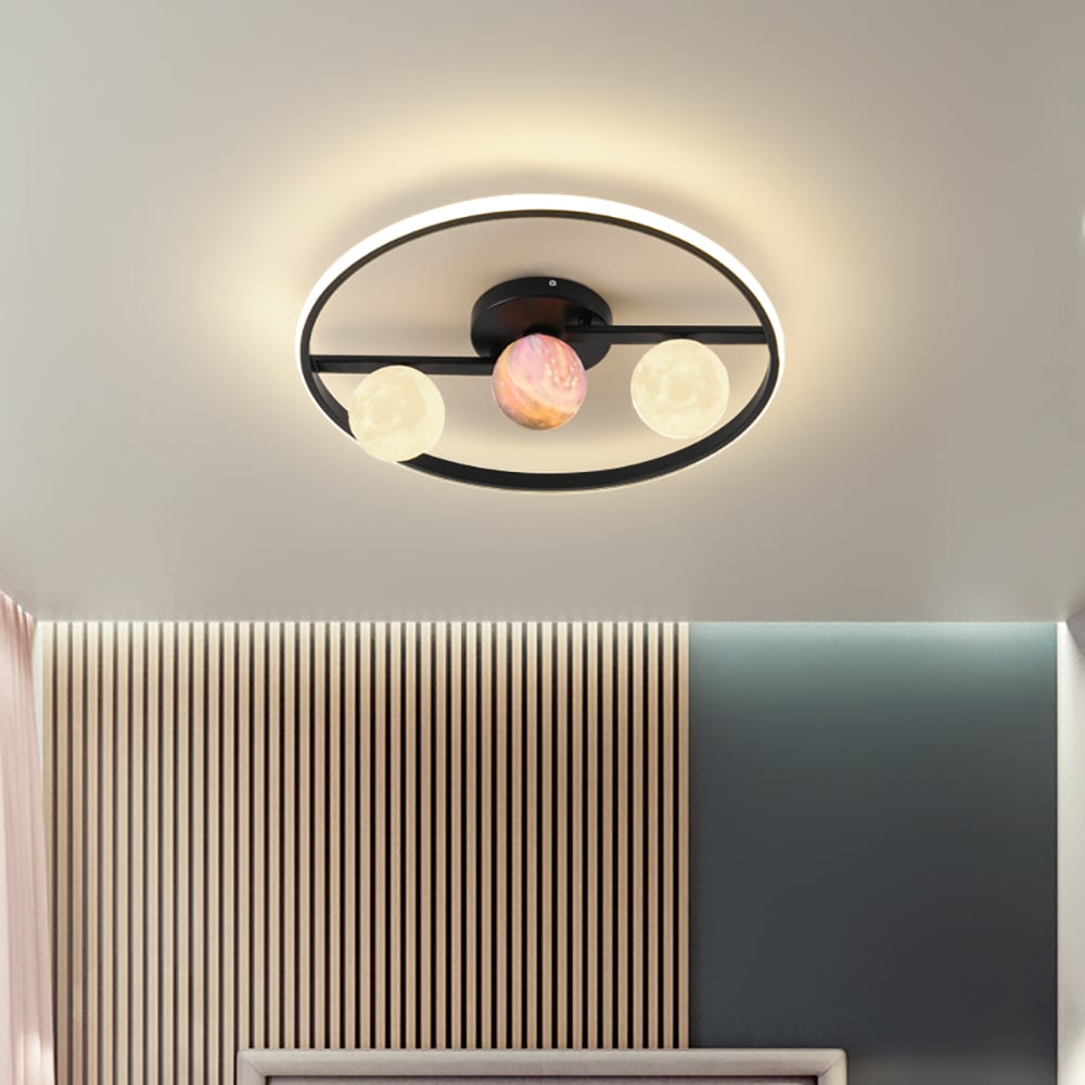 Modern Minimalist 3-Light Semi Flush Mount Lighting with 3D Moon Shade window image
