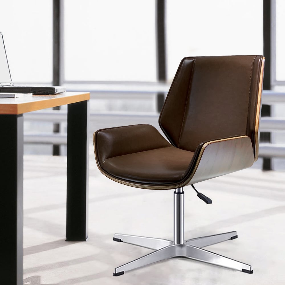 Faux Leather Executive Chair Upholstered Office Chair Low Back Adjustable Height window image