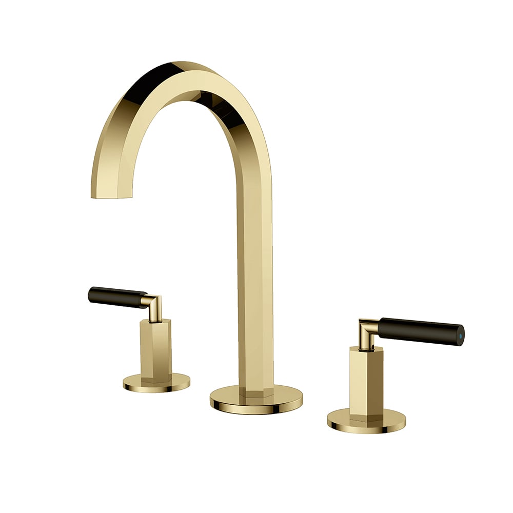 Gold Modern Bathroom Widespread Sink Faucet Solid Brass Double Handles window image