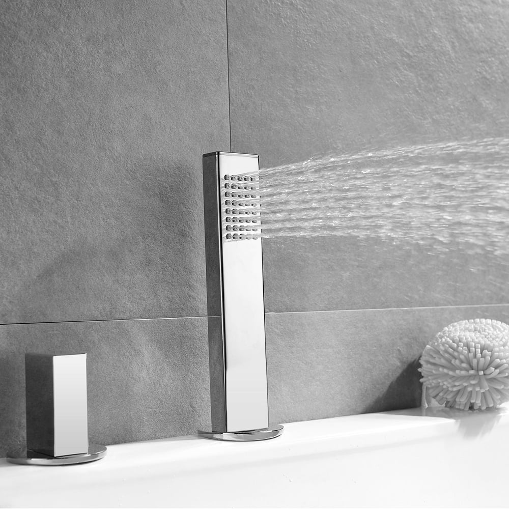 Rose Gold Modern Bath Mixer Tap 3-Handle Deck Mounted 5-Hole Bath Tap & Hand Shower window image