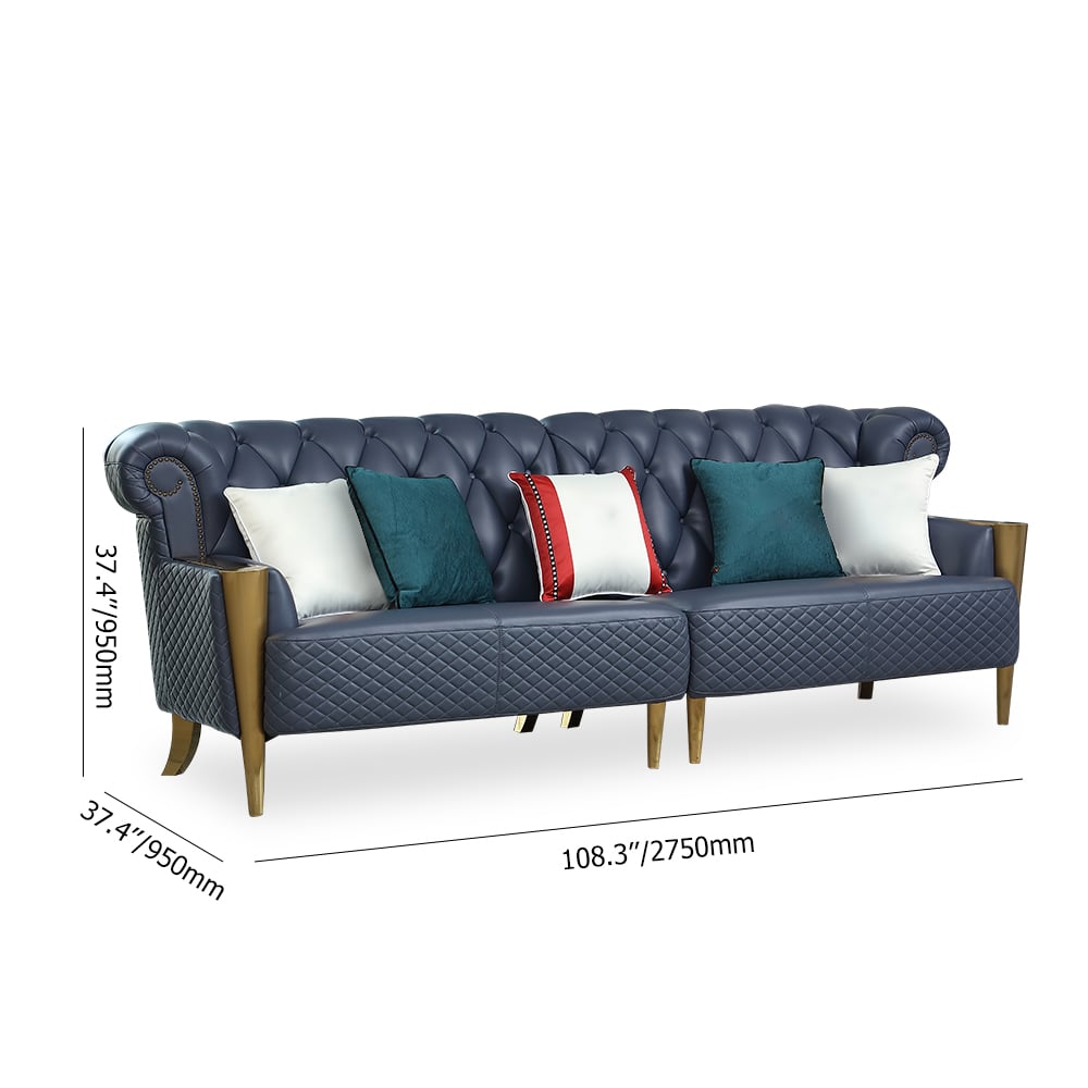 108.3" 4-Seater Vegan Leather Rolled Back Chesterfield Sofa with Stainless Steel Legs
