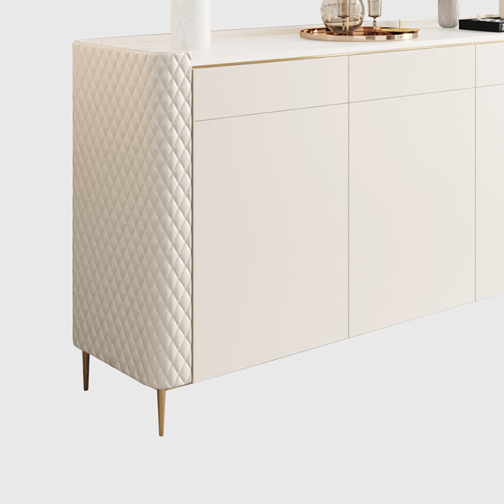 Off White 3 Drawers Kitchen Sideboard Cabinet Buffet with Sintered Stone Top window image