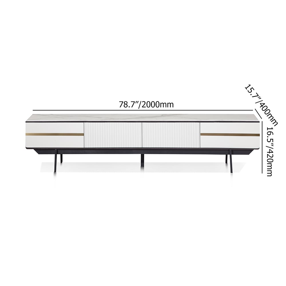 Meuble TV Blanc Console TV Rectangulaire Minimaliste Moderne avec 4 Tiroirs image de fenêtre