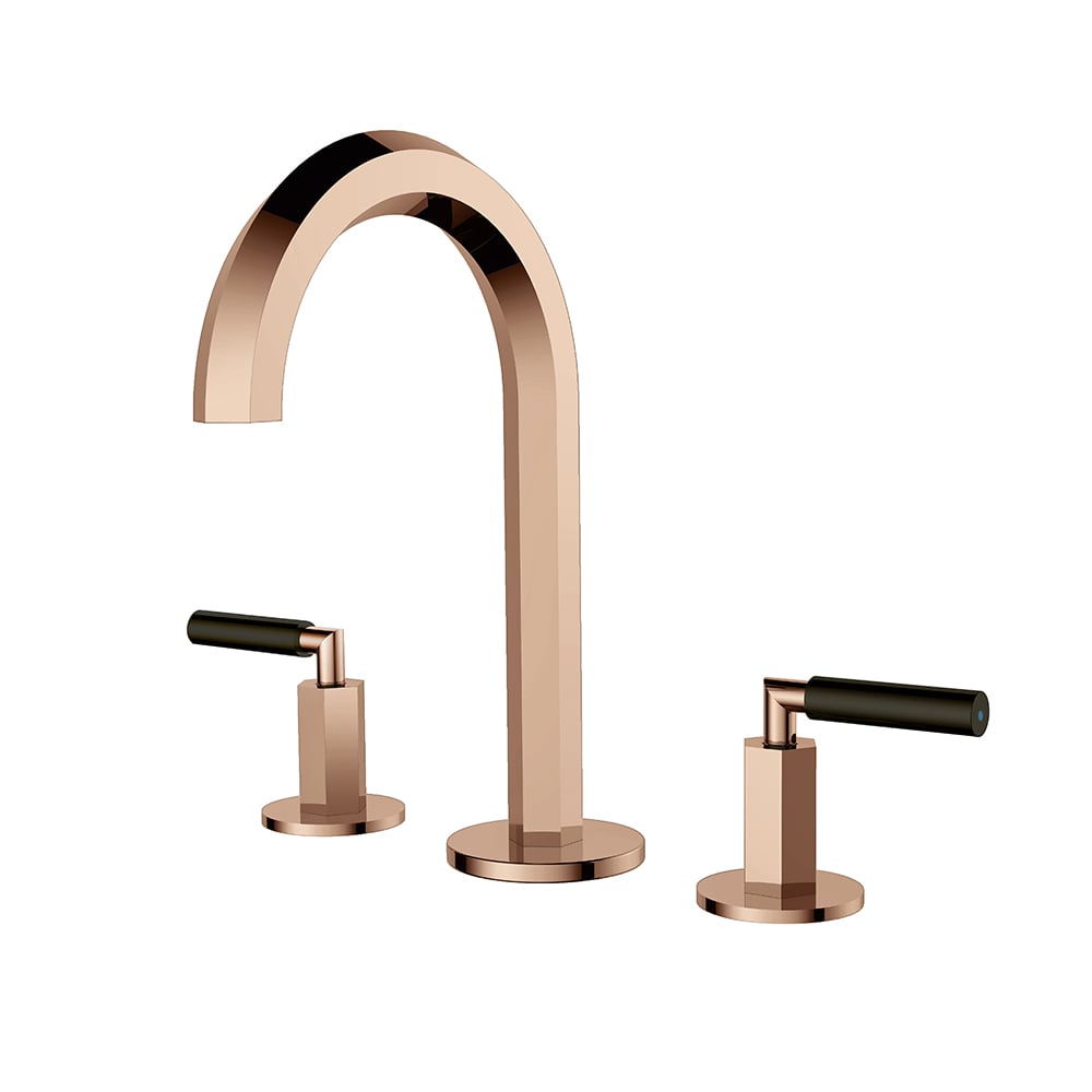 Rose Gold Modern Bathroom Widespread Sink Faucet Solid Brass Double Handles window image
