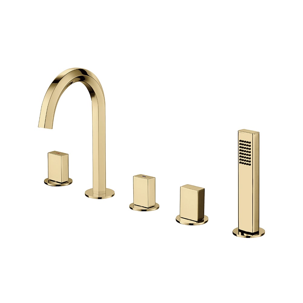 Rose Gold Modern Bath Mixer Tap 3-Handle Deck Mounted 5-Hole Bath Tap & Hand Shower window image