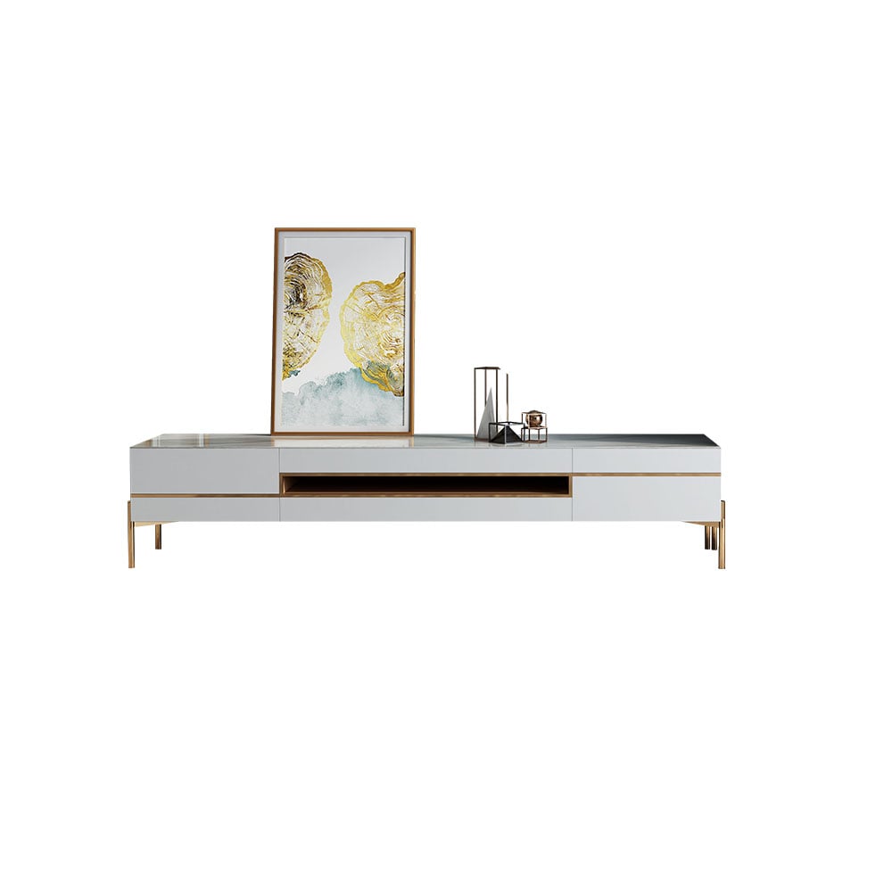 Rectangular Sintered Stone Top TV Console with Storage in White window image