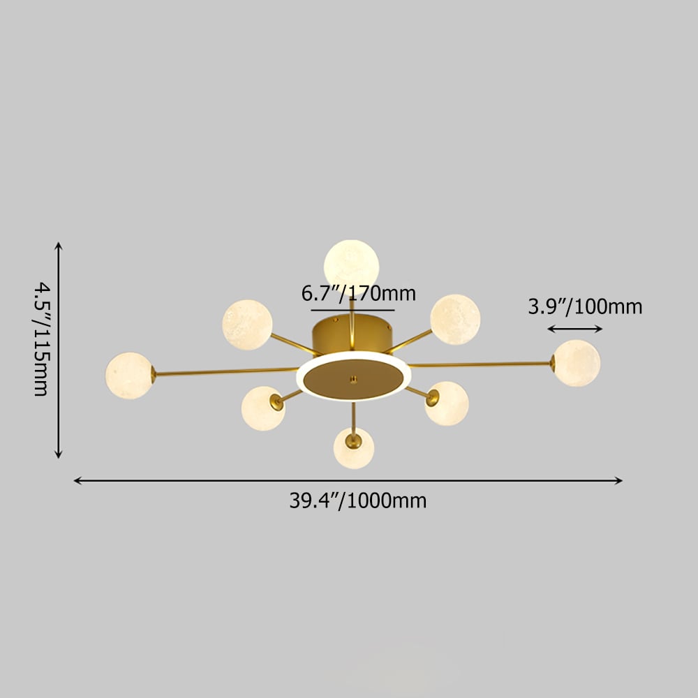 10-Light Gold Sputnik Sphere Semi Flush Mount Lighting Nordic Chandelier window image