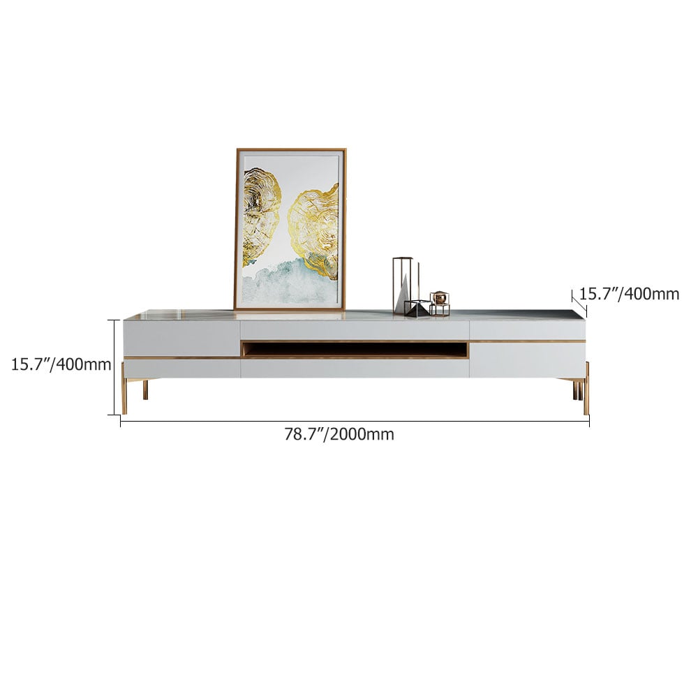 Rectangular Sintered Stone Top TV Console with Storage in White window image