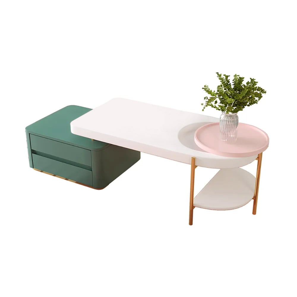 Contemporary Pink & White & Green Coffee Table with Storage Extendable Table window image