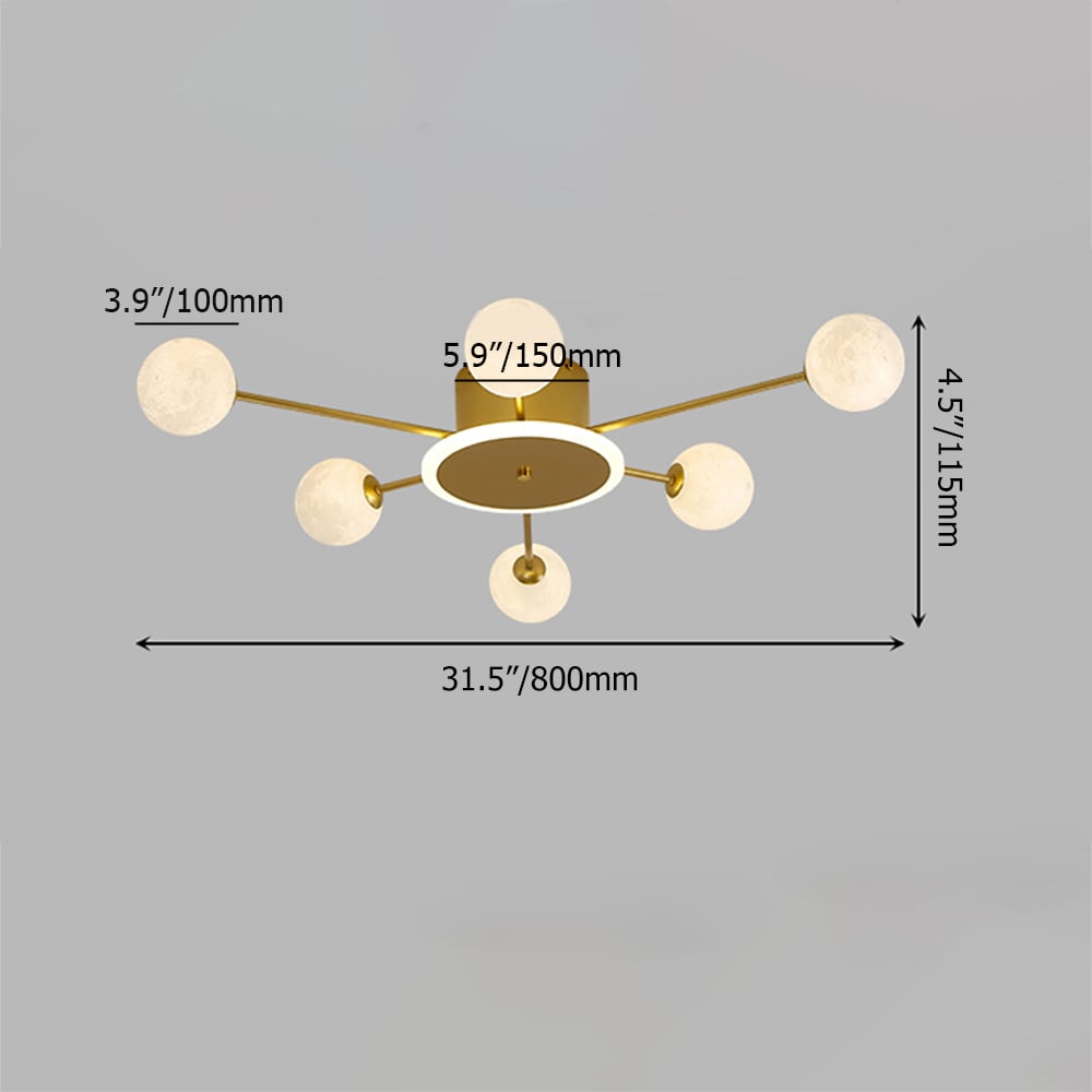 10-Light Gold Sputnik Sphere Semi Flush Mount Lighting Nordic Chandelier window image