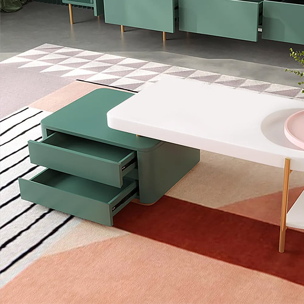 Contemporary Pink & White & Green Coffee Table with Storage Extendable Table window image