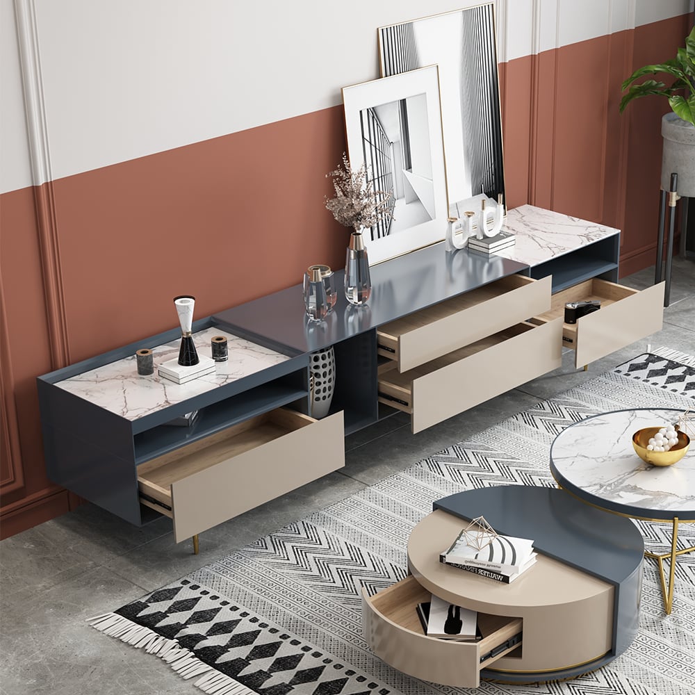 2000mm Post-modern Rectangular TV Console with Drawers & Shelves window image