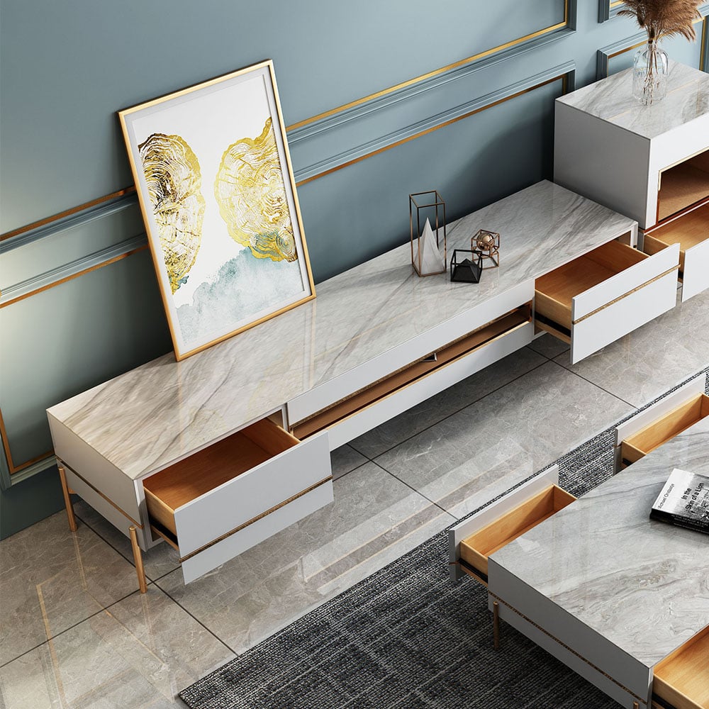 Rectangular Sintered Stone Top TV Console with Storage in White window image