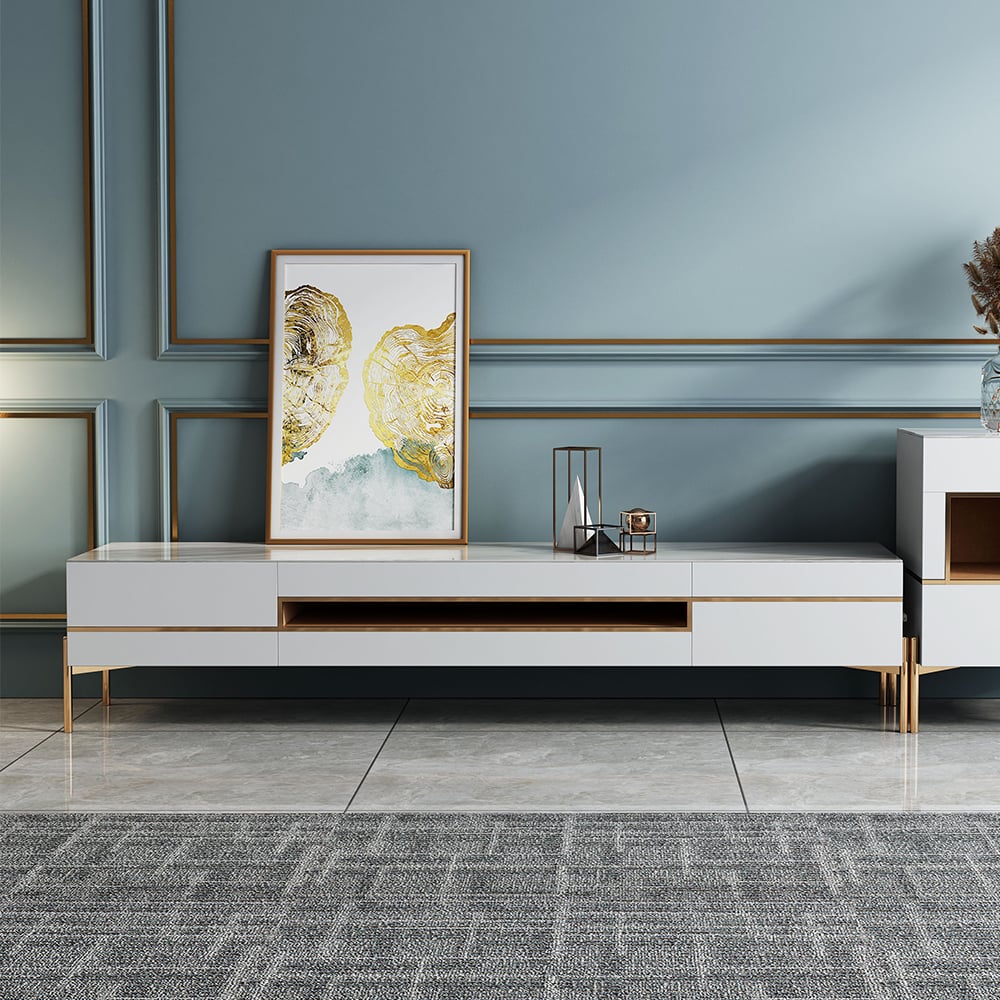 Rectangular Sintered Stone Top TV Console with Storage in White window image