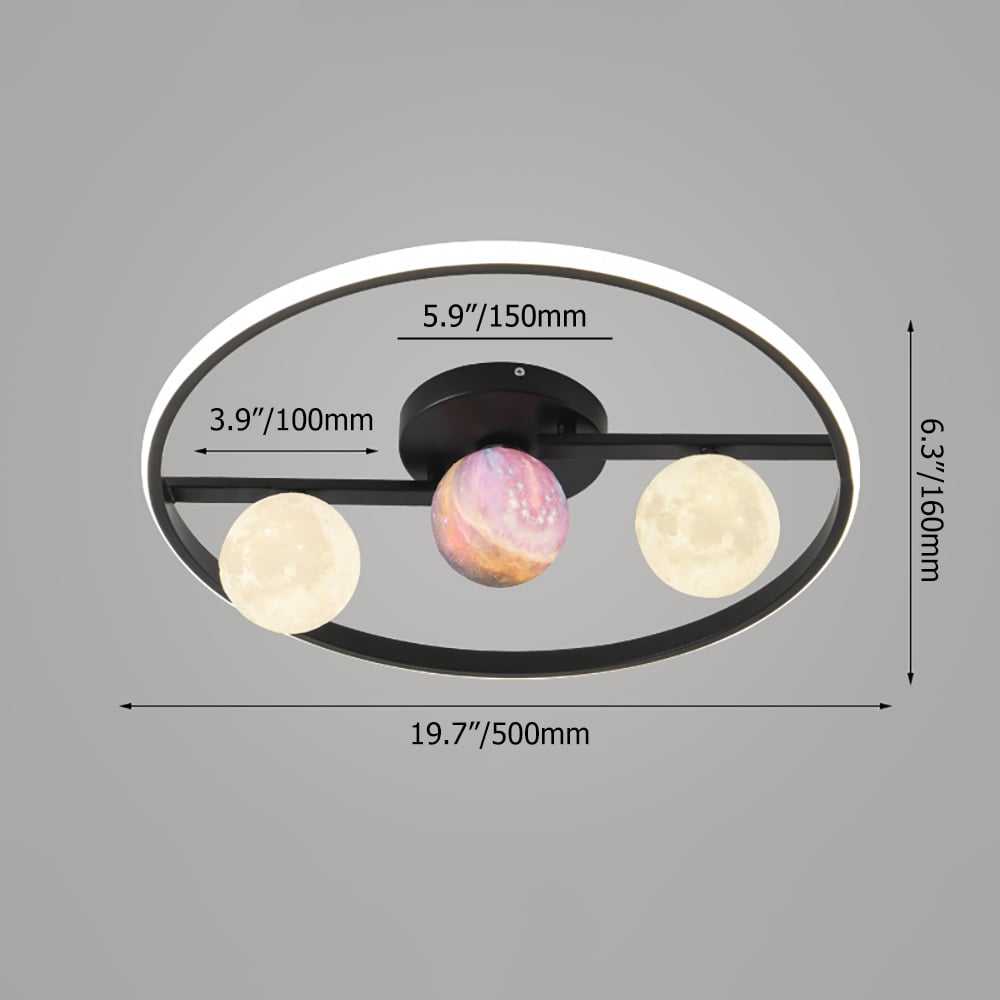 Modern Minimalist 3-Light Semi Flush Mount Lighting with 3D Moon Shade window image