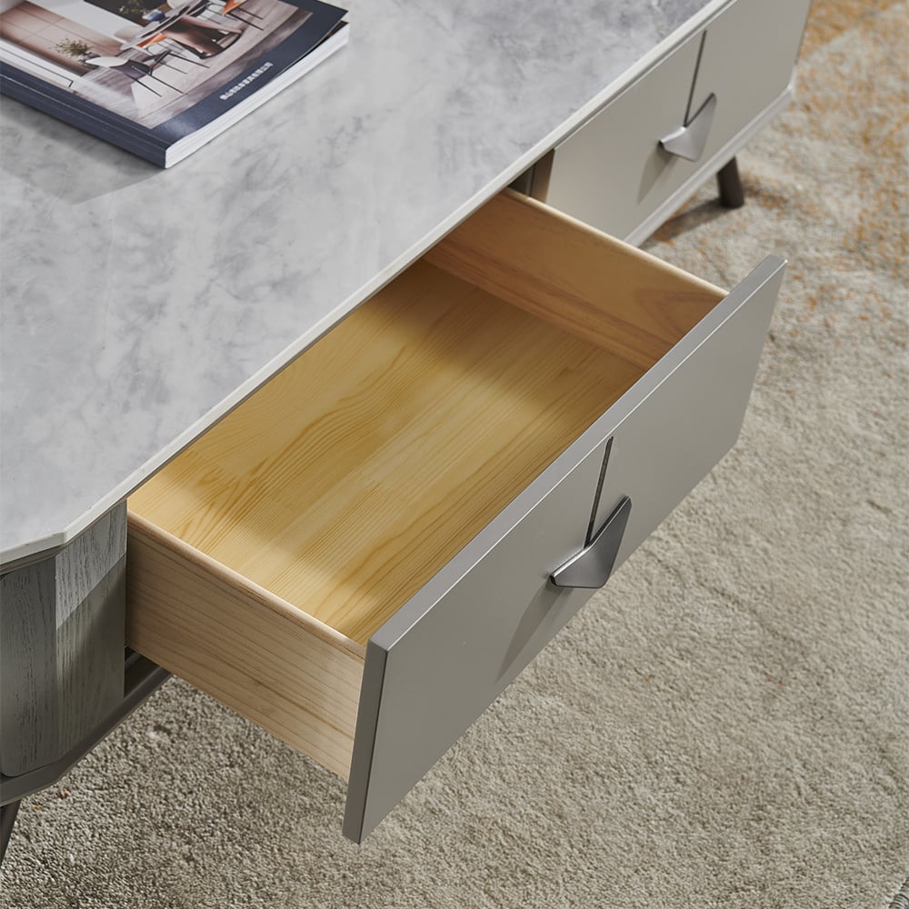 51.2" Contemporary Gray Rectangular Coffee Table with Storage Sintered Stone Top window image