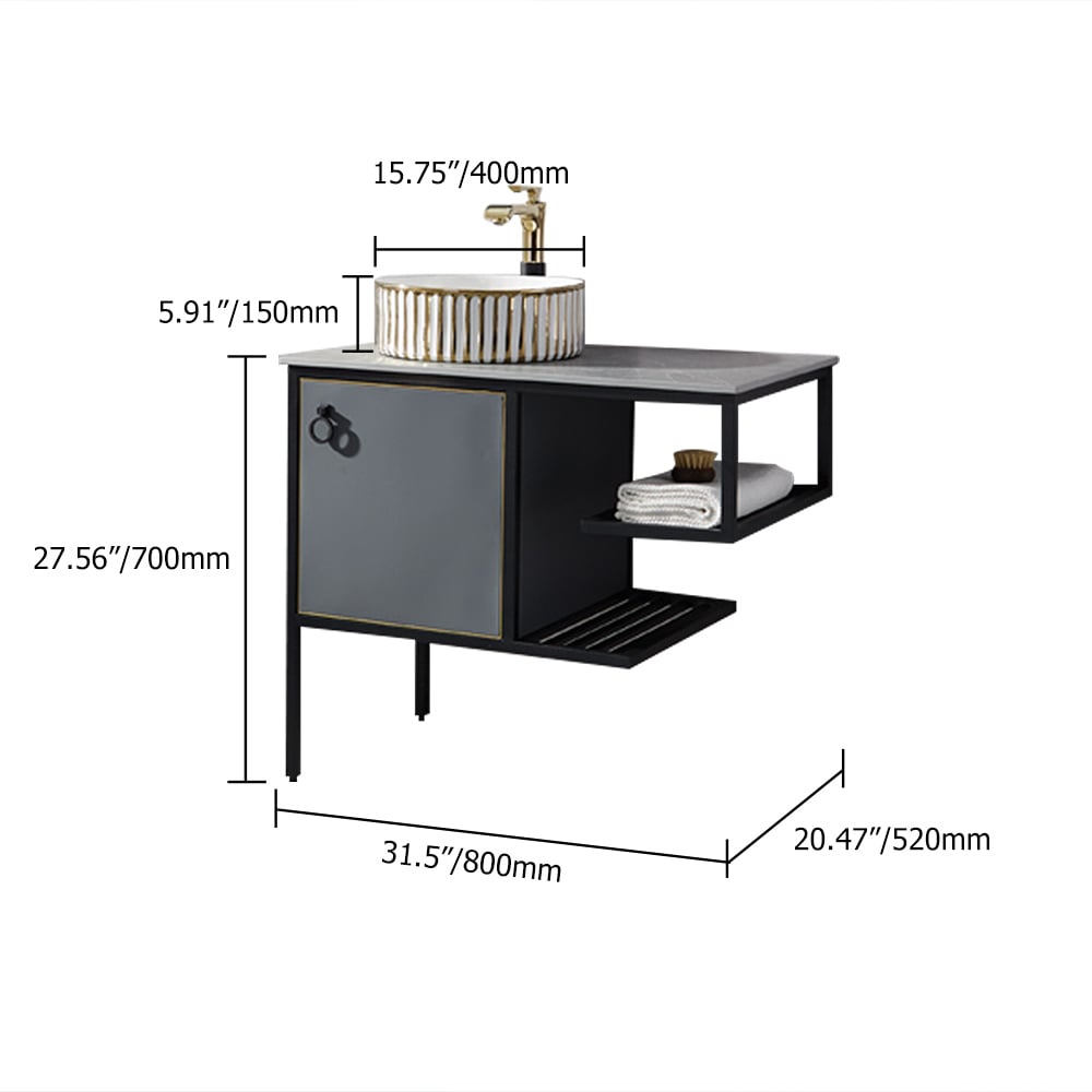 Gray Wall Mount Bathroom Vanity Freestanding Sintered Stone Tabletop with Towel Shelves window image