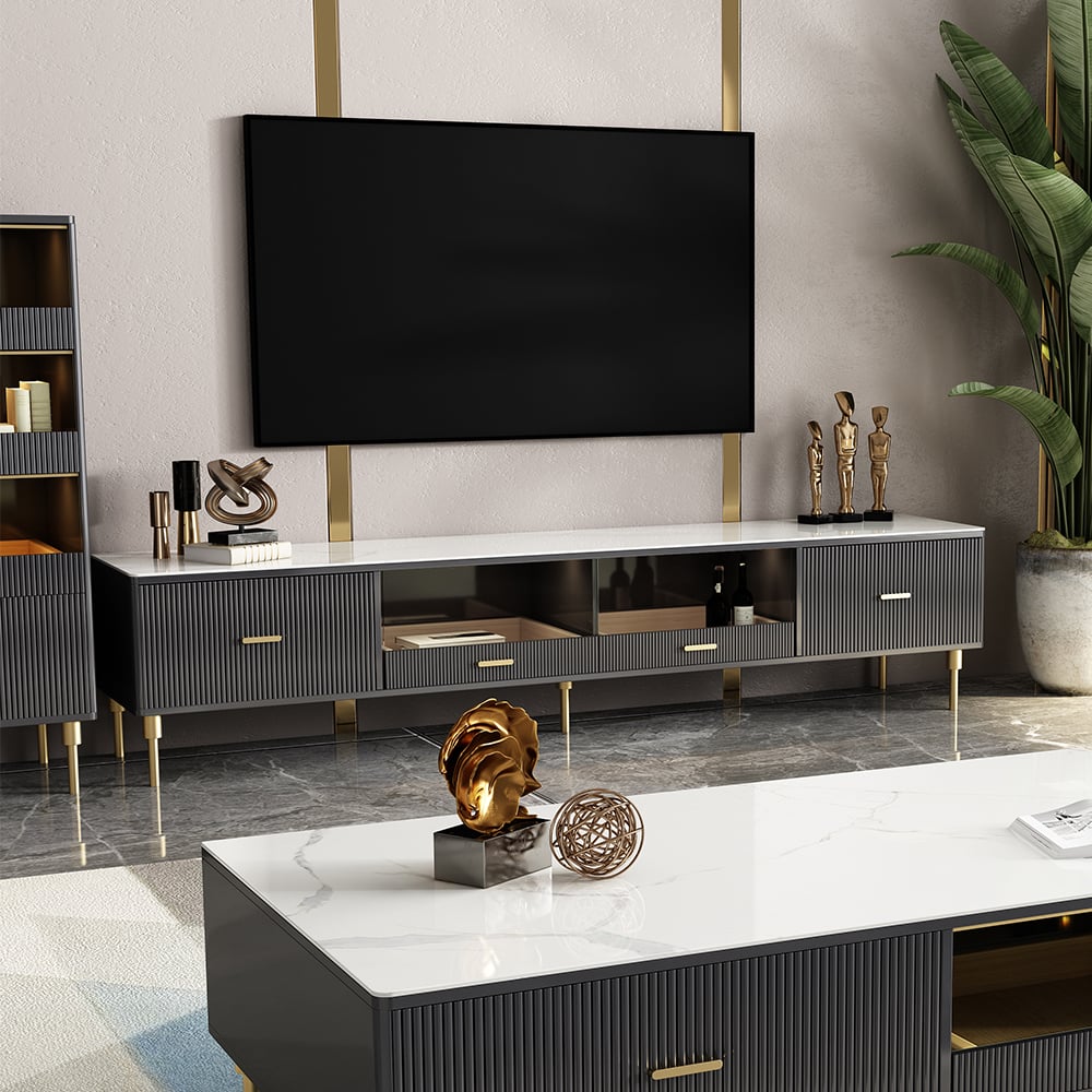Rectangular Sintered Stone Top TV Console with Storage in Black window image