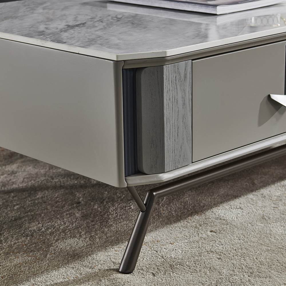 51.2" Contemporary Gray Rectangular Coffee Table with Storage Sintered Stone Top window image