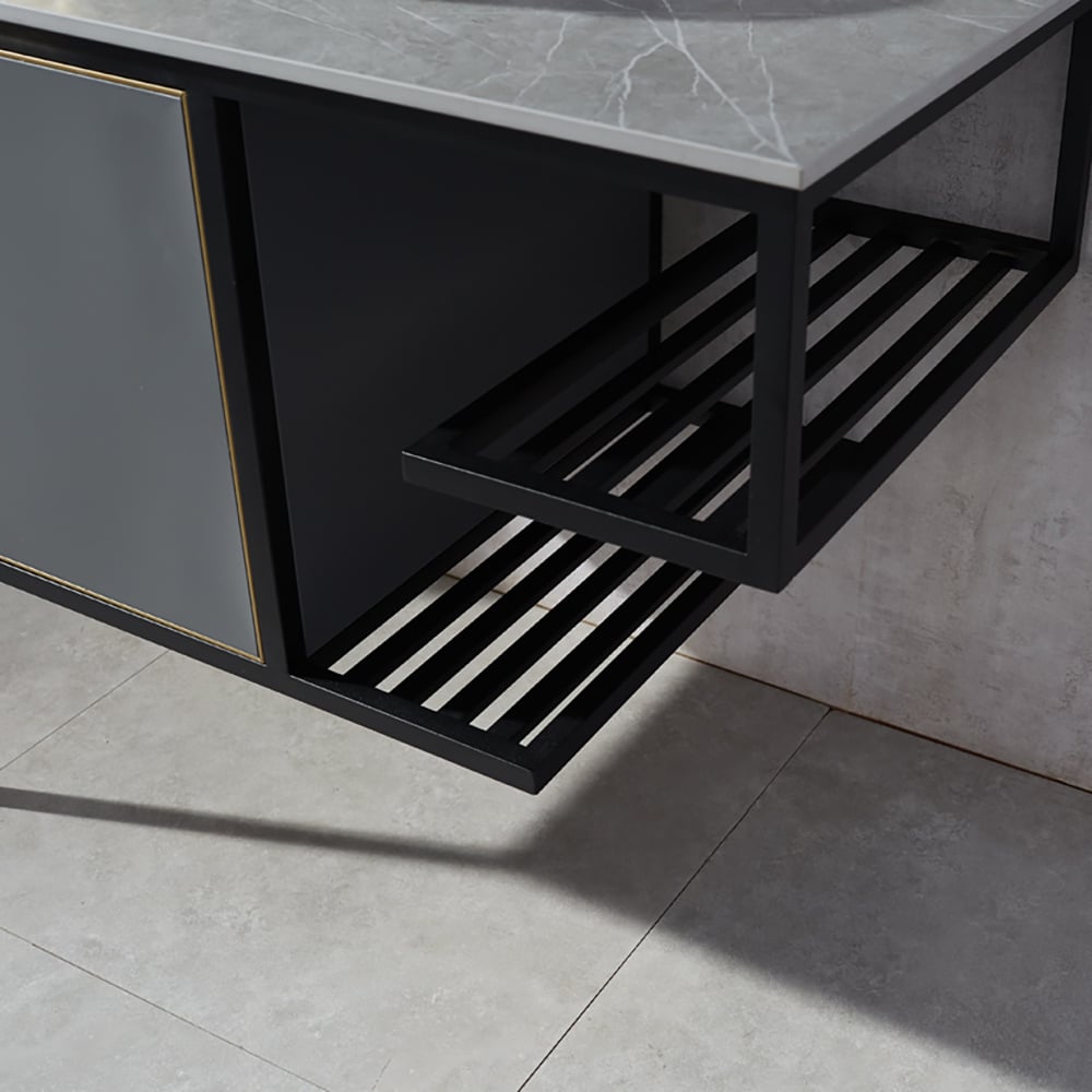 Gray Wall Mount Bathroom Vanity Freestanding Sintered Stone Tabletop with Towel Shelves window image