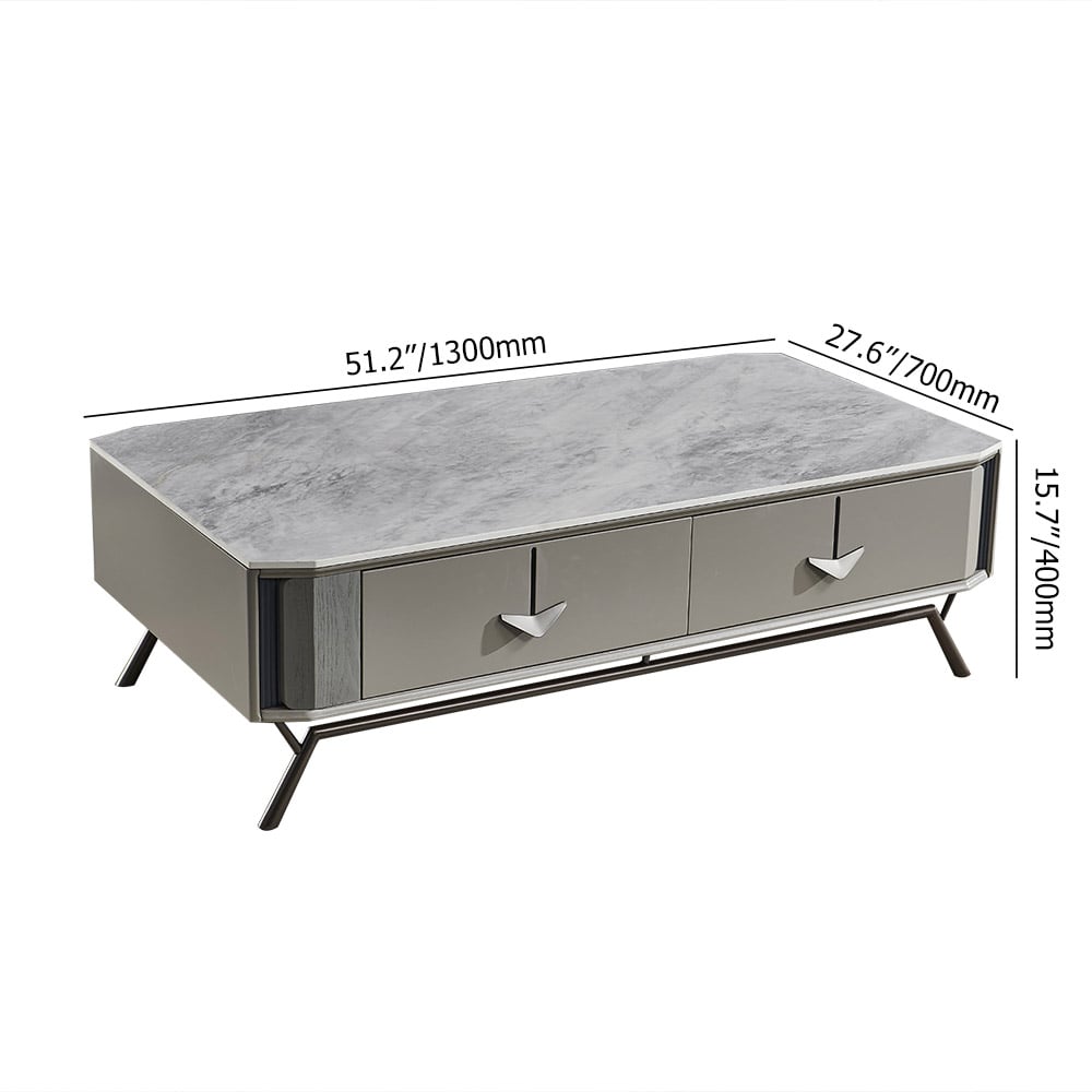 51.2" Contemporary Gray Rectangular Coffee Table with Storage Sintered Stone Top window image