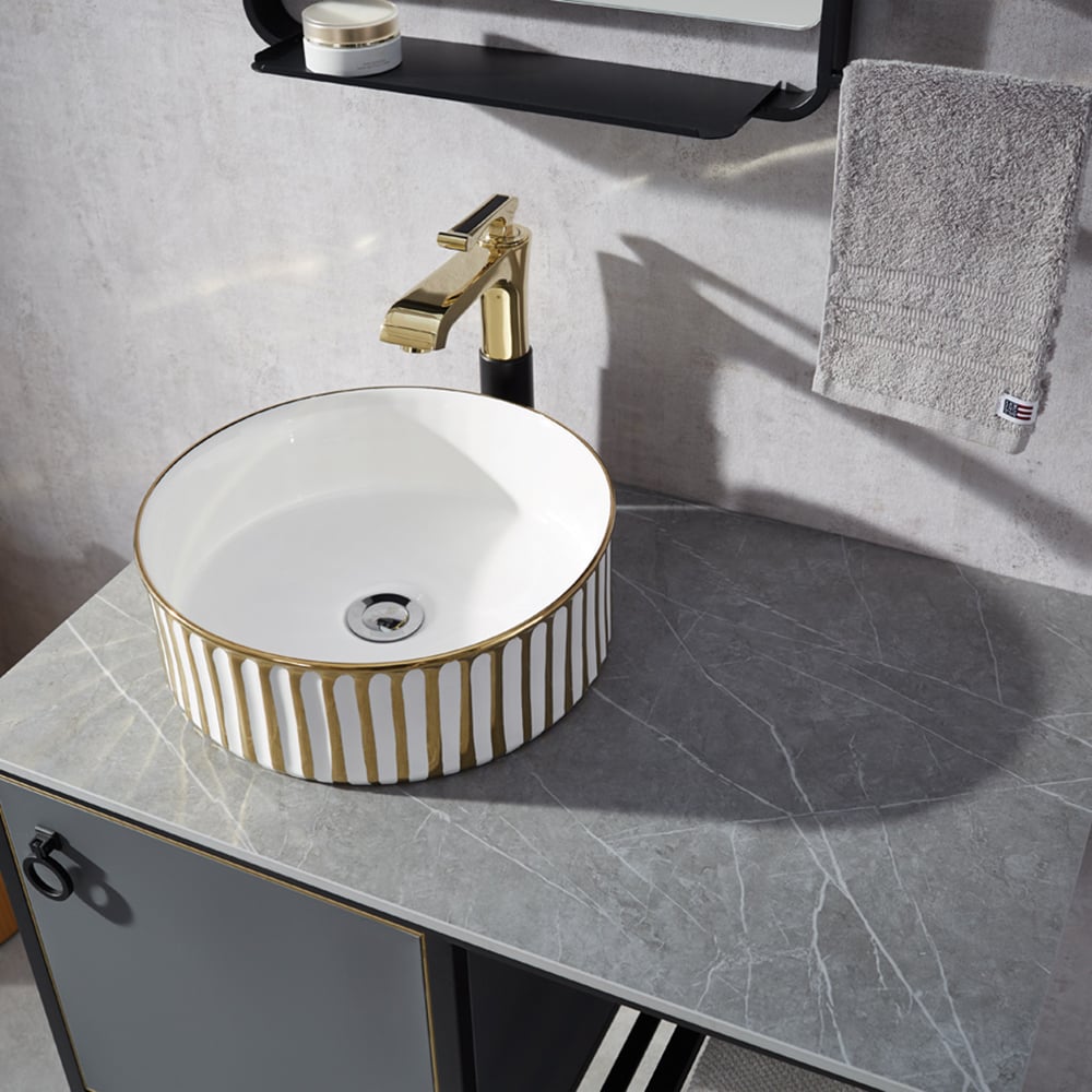 Gray Wall Mount Bathroom Vanity Freestanding Sintered Stone Tabletop with Towel Shelves window image