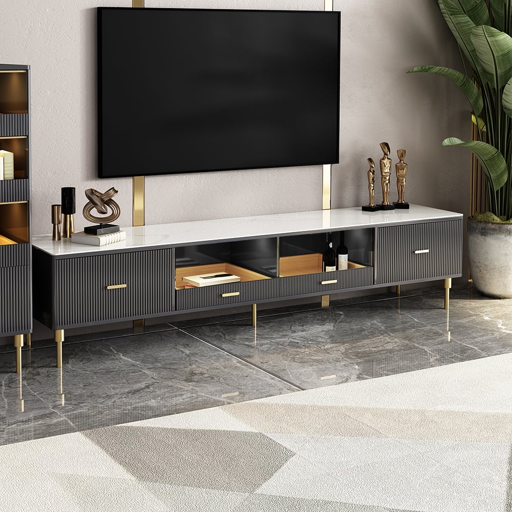 Rectangular Sintered Stone Top TV Console with Storage in Black window image