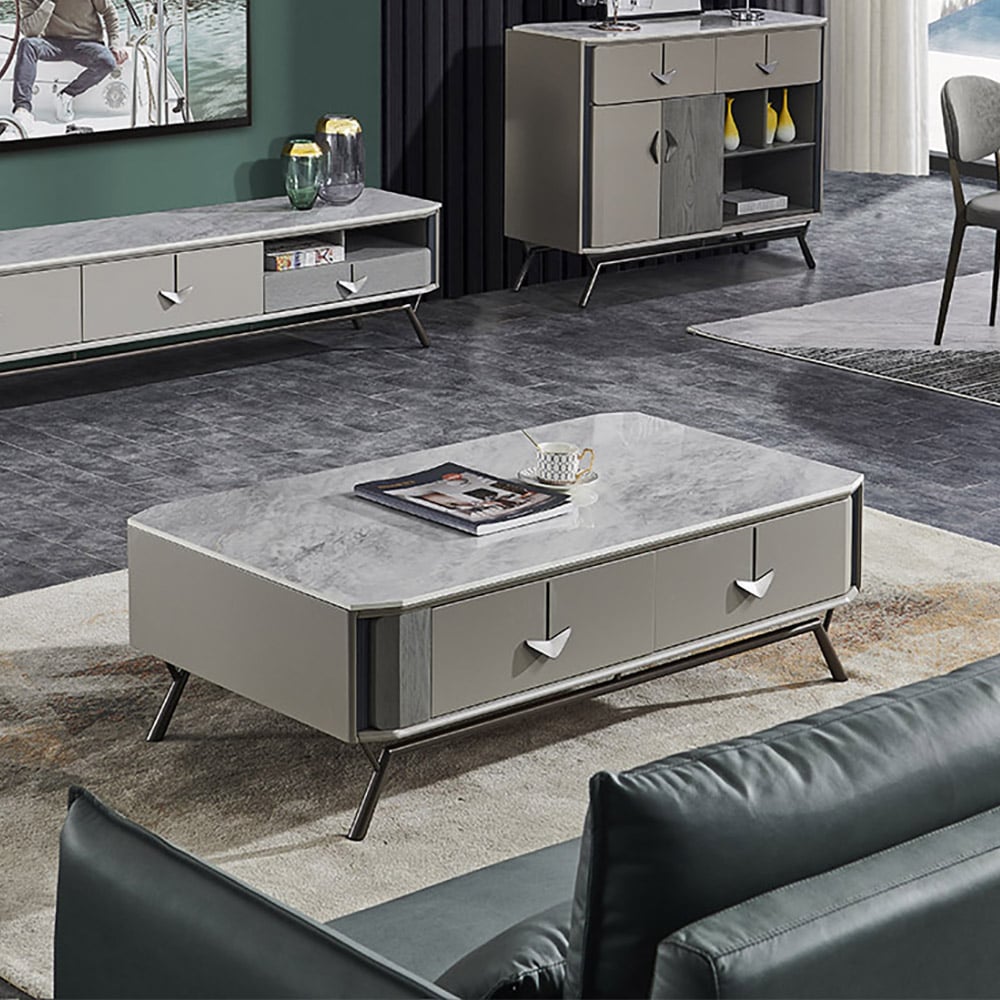 51.2" Contemporary Gray Rectangular Coffee Table with Storage Sintered Stone Top window image