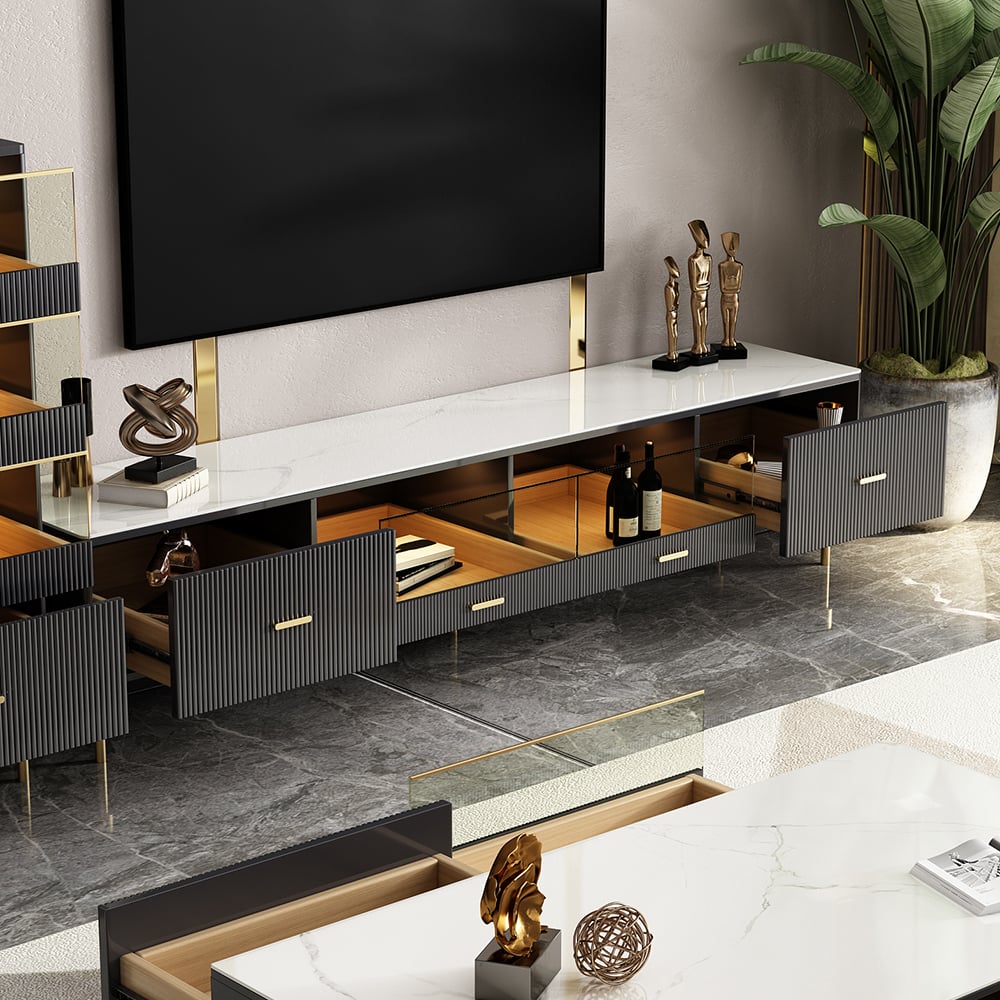 Rectangular Sintered Stone Top TV Console with Storage in Black window image