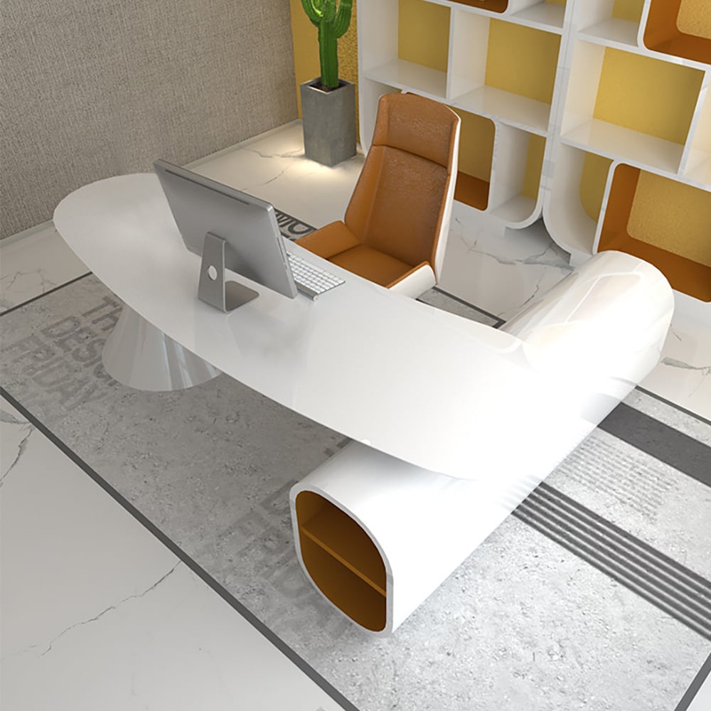 Bureau de bureau de bureau créatif en forme de L blanc moderne 1800 mm, bureau de rangement, main gauche image de fenêtre